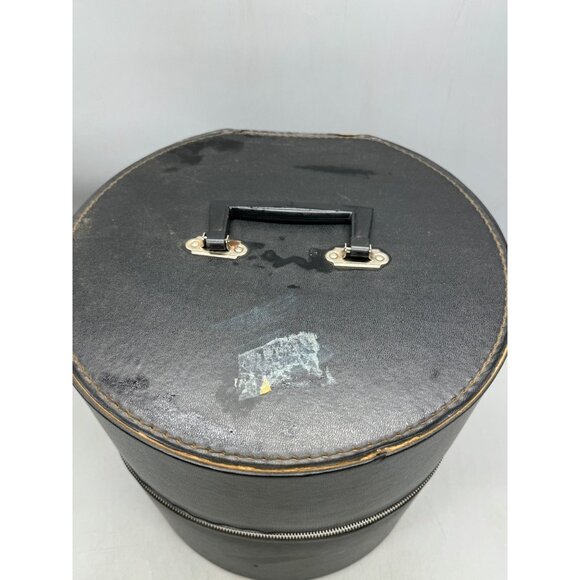 Vintage Black Vinyl Hat Box With Zipper & Handle 13X13X12.5" READ - Picture 8 of 11